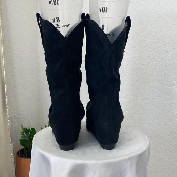 NEW Black Faux Suede Iconic Fold Over Western Style Cowboy Cowgirl Boots US 9.5 - Picture 4 of 7